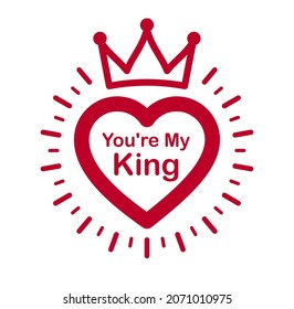 King or queen concept vector emblem isolated, humorous romantic greetings design element, heart shaped love and mating theme icon, beauty great look compliment.