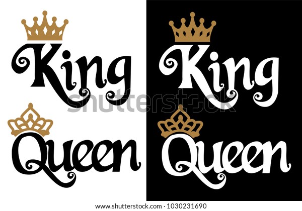 King Queen Couple Design Black Text Stock Vector Royalty Free