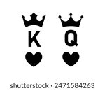 King and Queen couple Icon Vector illustration. poker card sign with crown, emblem isolated on white background