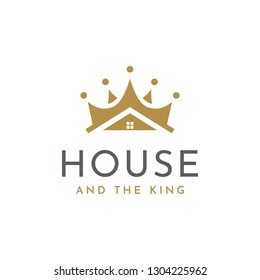 King Queen Crown with Golden House for Real Estate or Home Loan Business logo design