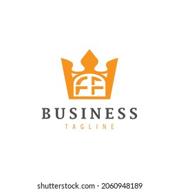 King Queen Crown House Logo. Gold Real Estate Elegant Logo isolated on White Background. Construction Architecture Building Logo Design Template Element