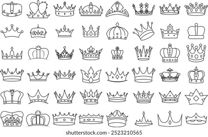 Ícone King and Queen Crown definido para logotipo e T-Shirt. Traçado editável de arte de linha fina.