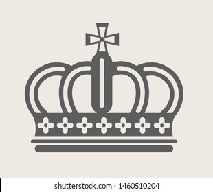 King or Queen crown royalty accessory or headdress vector power monochrome symbol treasure gold and gemstones ancient jewelry Medieval monarchy heraldry, cross and diamonds ancient Victorian coronet