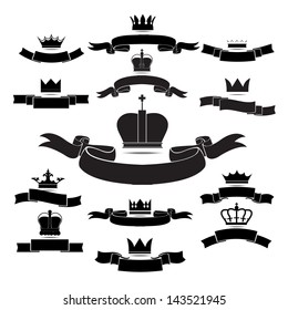 king and queen crown silhouette icon set isolated on white background