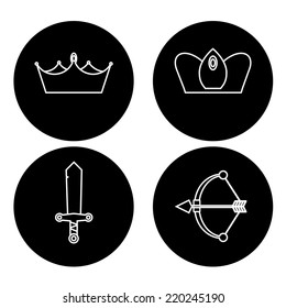 King, Queen Crown with sword and bow icon, Vector illustration.