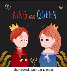 King and Queen cute characters. romantic character for card and gift