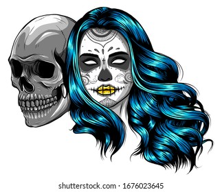 King and queen of death. Portrait of a skull with a crown.