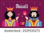 KING and QUEEN Diwali wishes greeting card template design.