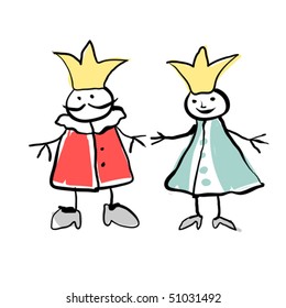 King and queen doodles drawing.