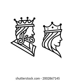 King and Queen head figure line drawing Illustration vector, elegant and luxury prince and princess outline portrait design