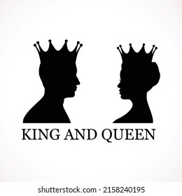 King And Queen Heads, King And Queen Face, Black Silhouette Of King And Queen. Royal Family. Vector Icons Isolated On White