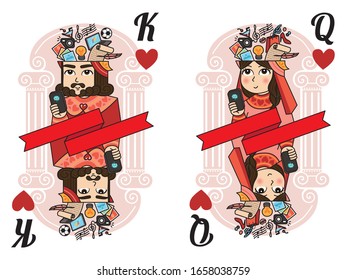 King & Queen of heart, deck of cards, playing card character, cute design illustration, new modern concept, vector