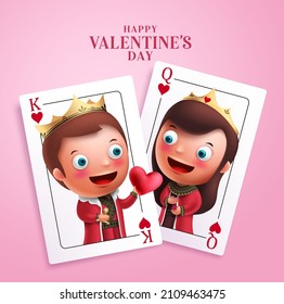  King And Queen Of Hearts Character Vector Design. Happy Valentine's Day Greeting Card With Couple Characters For Hearts Celebration. Vector Illustration.