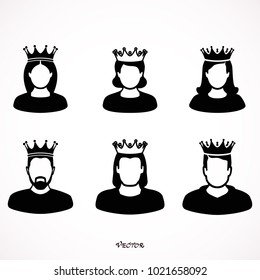 King and queen icons in simple style on a white background vector illustration