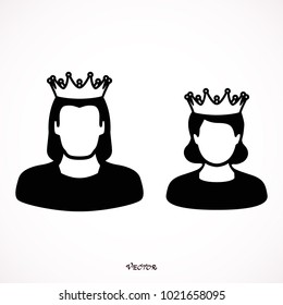 King and queen icons in simple style on a white background vector illustration