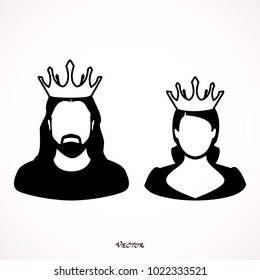 King and queen icons in simple style on a white background vector illustration