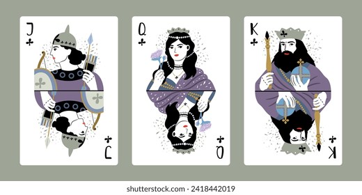 King, Queen, Jack Cross, playing cards set of casino card with black cross, symbol design, vector illustration of cards game