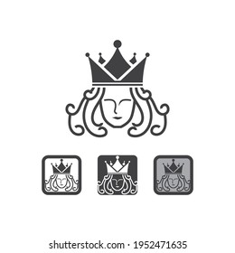 logotipo de rey y reina, princesa, imagen vectorial de la plantilla del logotipo de la corona diseño de icono