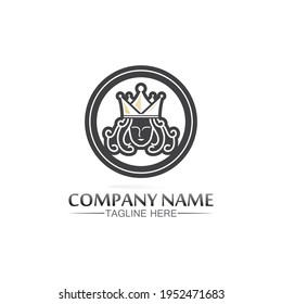 logotipo de rey y reina, princesa, imagen vectorial de la plantilla del logotipo de la corona diseño de icono