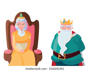 king and queen on throne characters vector illustration design