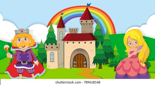 King and queen at the palace illustration