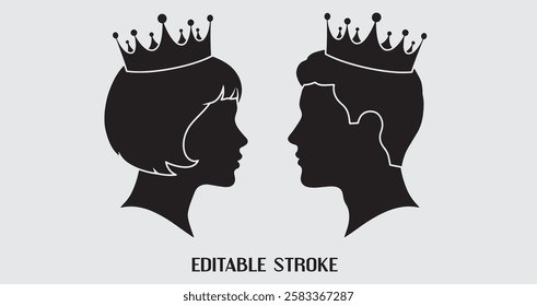 King and queen silhouette vector art.