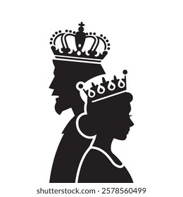 King and Queen silhouette vector, King and Queen with crown vector Design elements