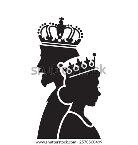 King and Queen silhouette vector, King and Queen with crown vector Design elements