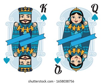 King & Queen of spade, deck of cards, playing card character, cute design illustration, new modern concept, vector