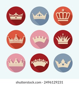 King or Queen Stylized royal design elements, set crowns