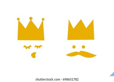 King and queen. Vector characters. Logo template. Doodle character. Face image. Children's book. Heroes of the children's book. Tale characters. Person avatar.