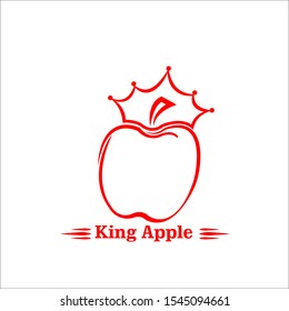 King red apple logo simple, mascot fruit for your company, fresh juice apple