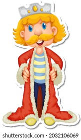 King with red robe cartoon character sticker illustration
