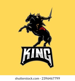 king riding a black horse logo for sports teams and games