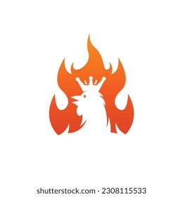 King Rooster on fire logo design vector
