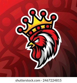 a king rooster on red background