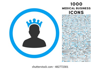 King rounded vector bicolor icon with 1000 medical business icons. Set style is flat pictograms, blue and gray colors, white background.