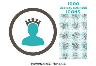 King rounded vector bicolor icon with 1000 medical business icons. Set style is flat pictograms, grey and cyan colors, white background.