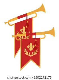 king royal golden horn trumpet flat style vector illustration isolated on white background