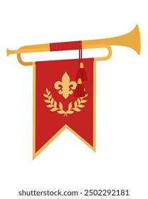 king royal golden horn trumpet flat style vector illustration isolated on white background