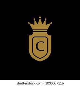 king royal,crown, c letter logo gold black,luxury brand,hotel,fashion, shield logo, icon, design vector logo template