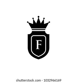 king royal,crown, F letter logo black white,luxury brand,hotel,fashion, shield logo, icon, design vector logo template