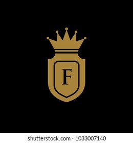 king royal,crown, f letter logo gold black,luxury brand,hotel,fashion, shield logo, icon, design vector logo template