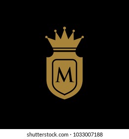king royal,crown, m letter logo gold black,luxury brand,hotel,fashion, shield logo, icon, design vector logo template