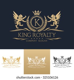 King Royalty K Letter Crest Gold Logo Template
