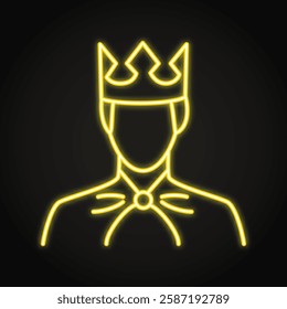 King royalty person neon icon. Man with crown, monarch. Vector illustration