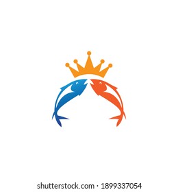 king salmon logo fish crown design vector illustration