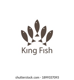 king salmon logo fish crown design vector illustration
