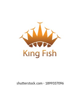 King Salmon Logo Fish Crown Design Vector Illustration