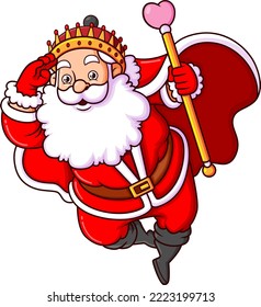 The king santa claus is looking for someone while holding a love stick and robe of illustration